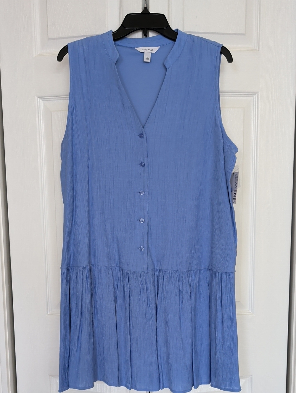 Nine West Light Blue Sleeveless Button-Front Dress